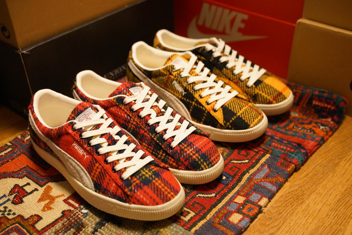 PUMA SUEDE VTG HARRIS TWEED REDとYELLOWを並べて撮影。
