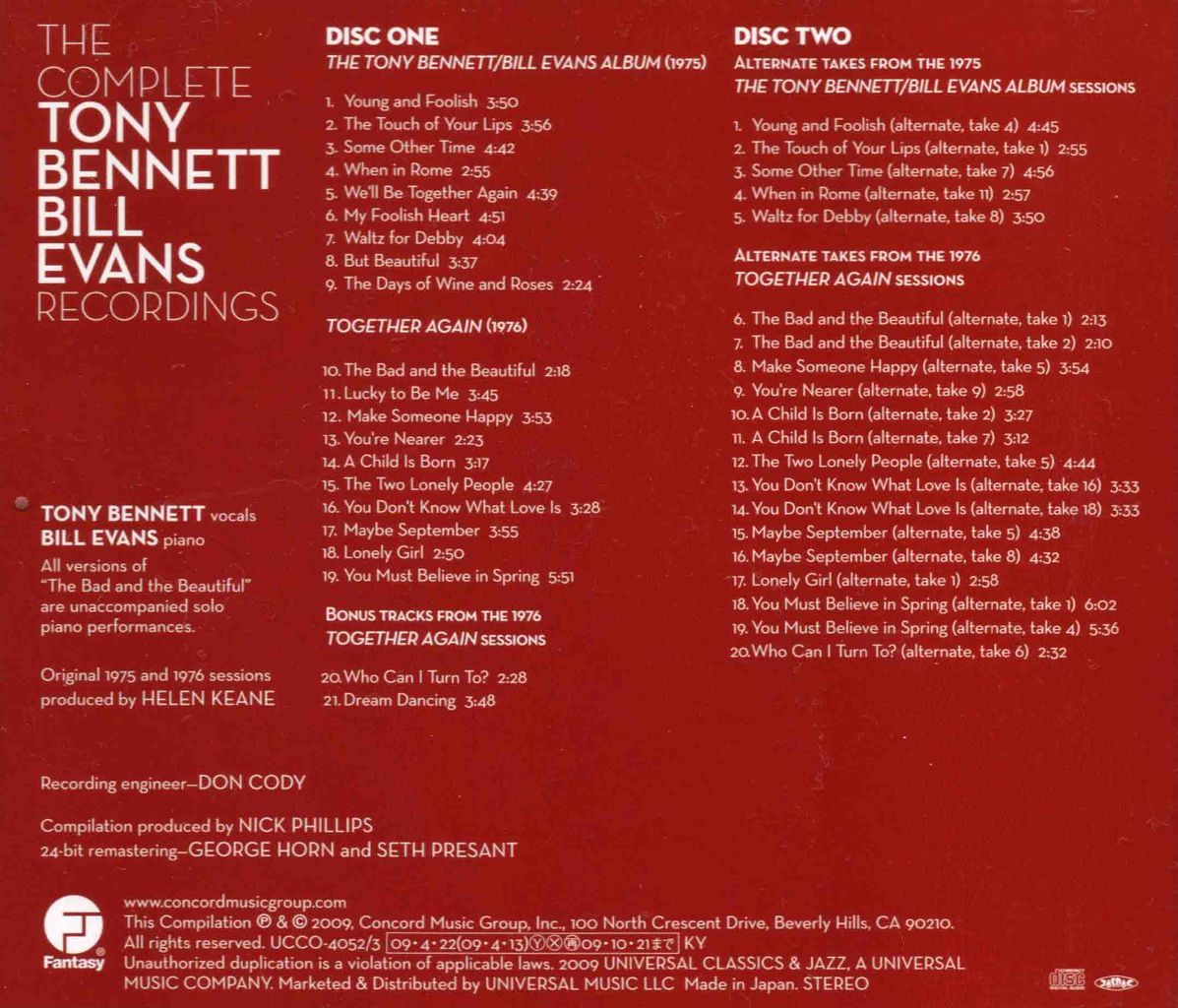 THE COMPLETE TONY BENNETT/BILL EVANS RECORDINGS-2