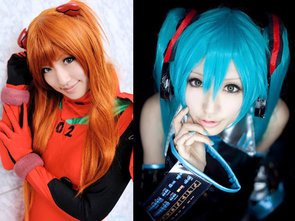 惣流・アスカ・ラングレーと初音ミクのコスプレをした可愛い子