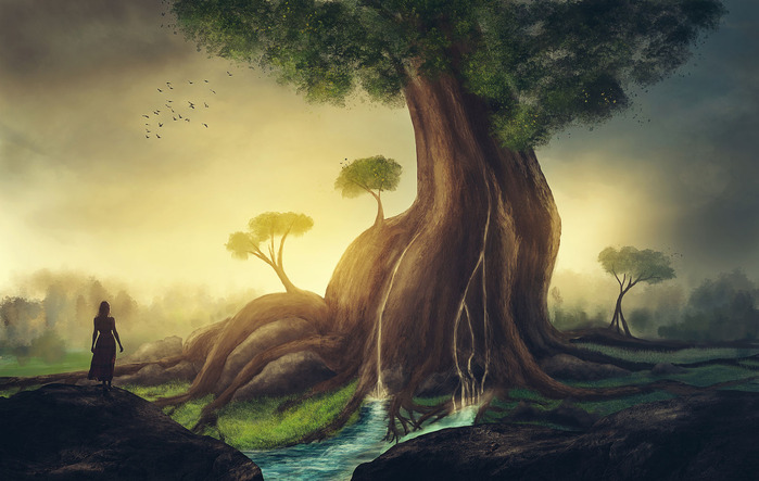a-young-woman-looks-at-a-giant-tree-with-waterfalls_BjPwr3YLve