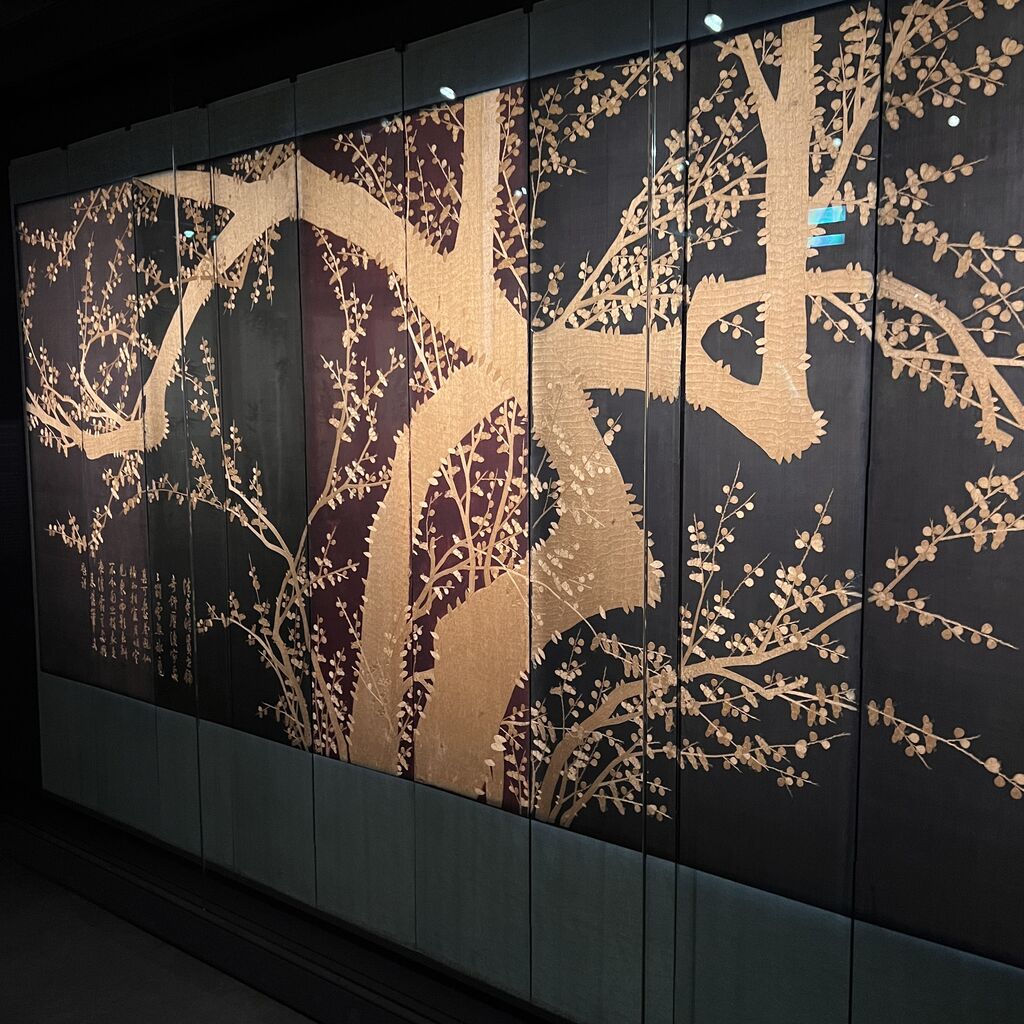 中国　梅絵図　刺繍　屏風　衝立 中国 梅絵図 刺繍 屏風 衝立