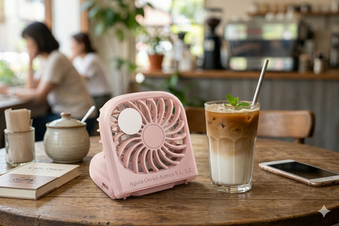 カフェでくつろぐときのハンディファンにアロマシール