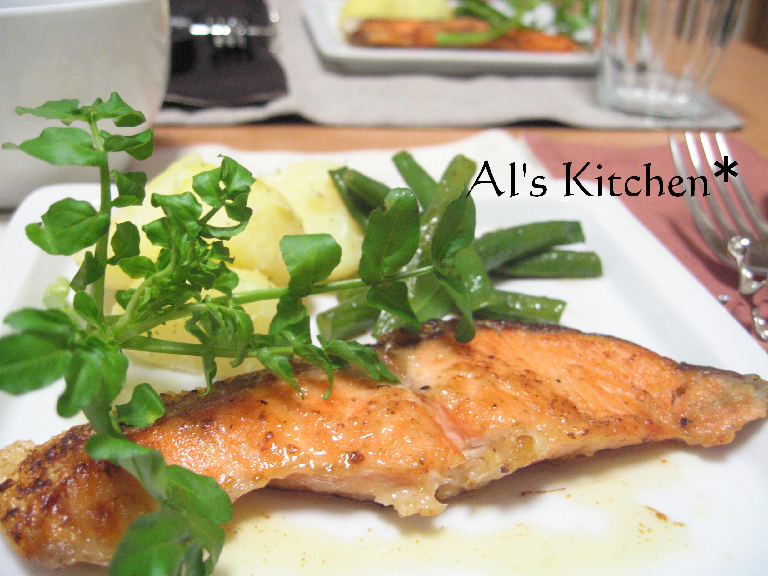 サーモンのムニエル バター醤油ソース チーズスフレ ａｉ ｓ ｋｉｔｃｈｅｎ