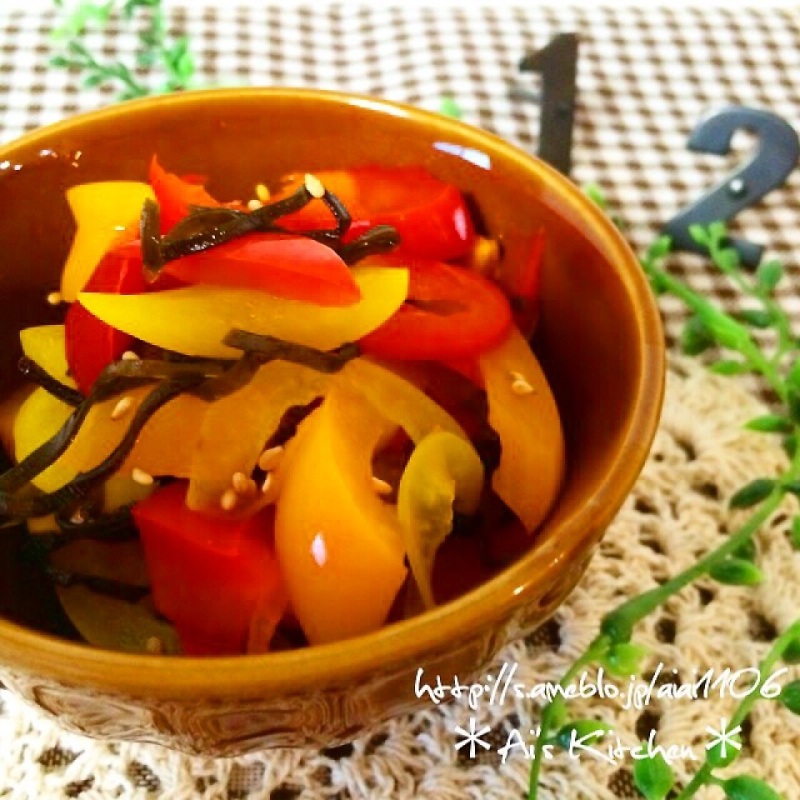 レンジで1分♡お弁当の隙間おかずに!パプリカの塩昆布和え♡