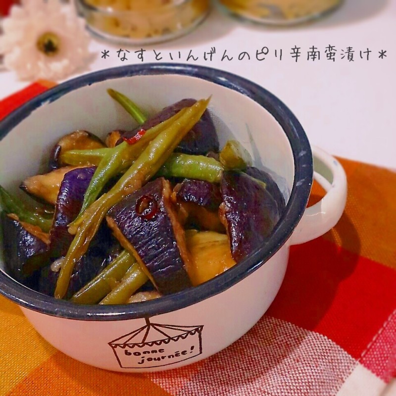 地味だなんていじめないで！なすといんげんのピリ辛南蛮漬け♪