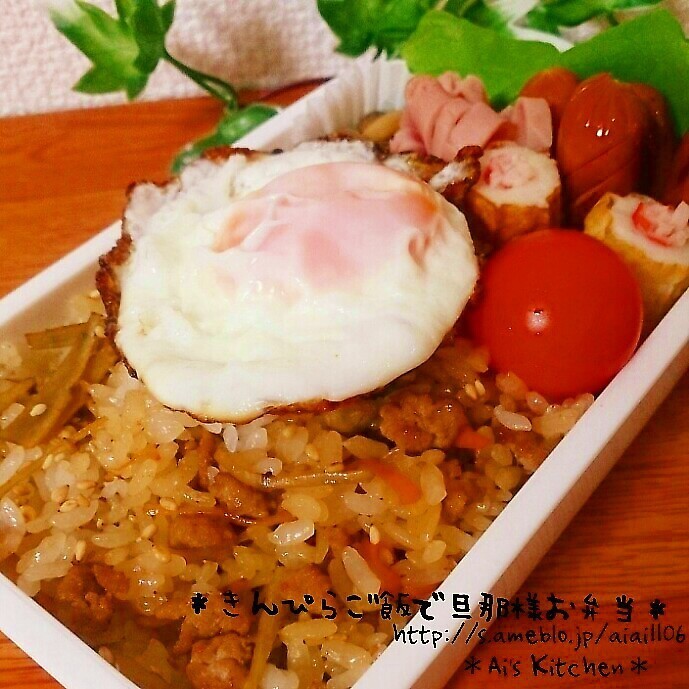 ご飯だけでも大満足♡味付け2つのきんぴらご飯で旦那様お弁当♡