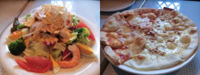 コブ風サラダ、2種類ピザ