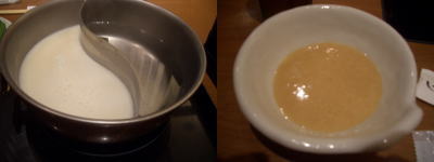 しゃぶしゃぶ食べ放題のしゃぶ菜のダシとタレ