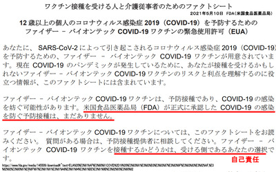 2021年5月10日 FDA(米国食品医薬品局)未承認 個人の選択