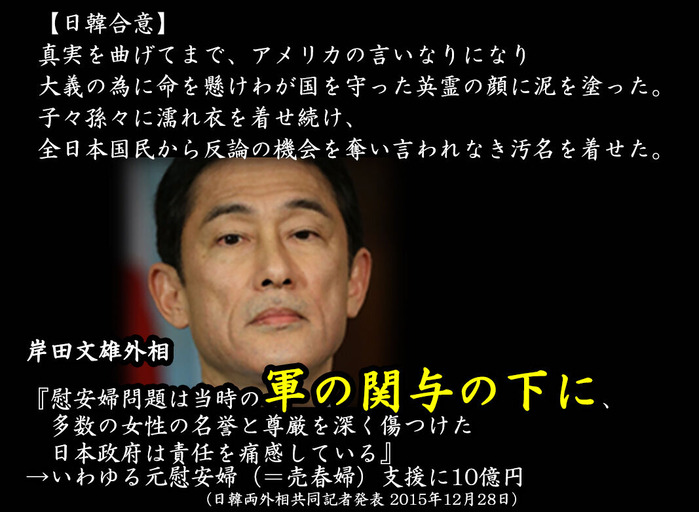 20151228 岸田文雄外相 慰安婦問題「軍の関与の下に」日韓合意