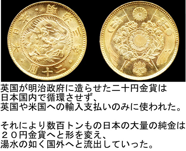 日本の純金を盗る手口二十円金貨