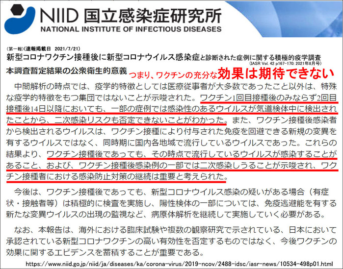 国立環境研究所「ワクチン接種に効果なし」20210721
