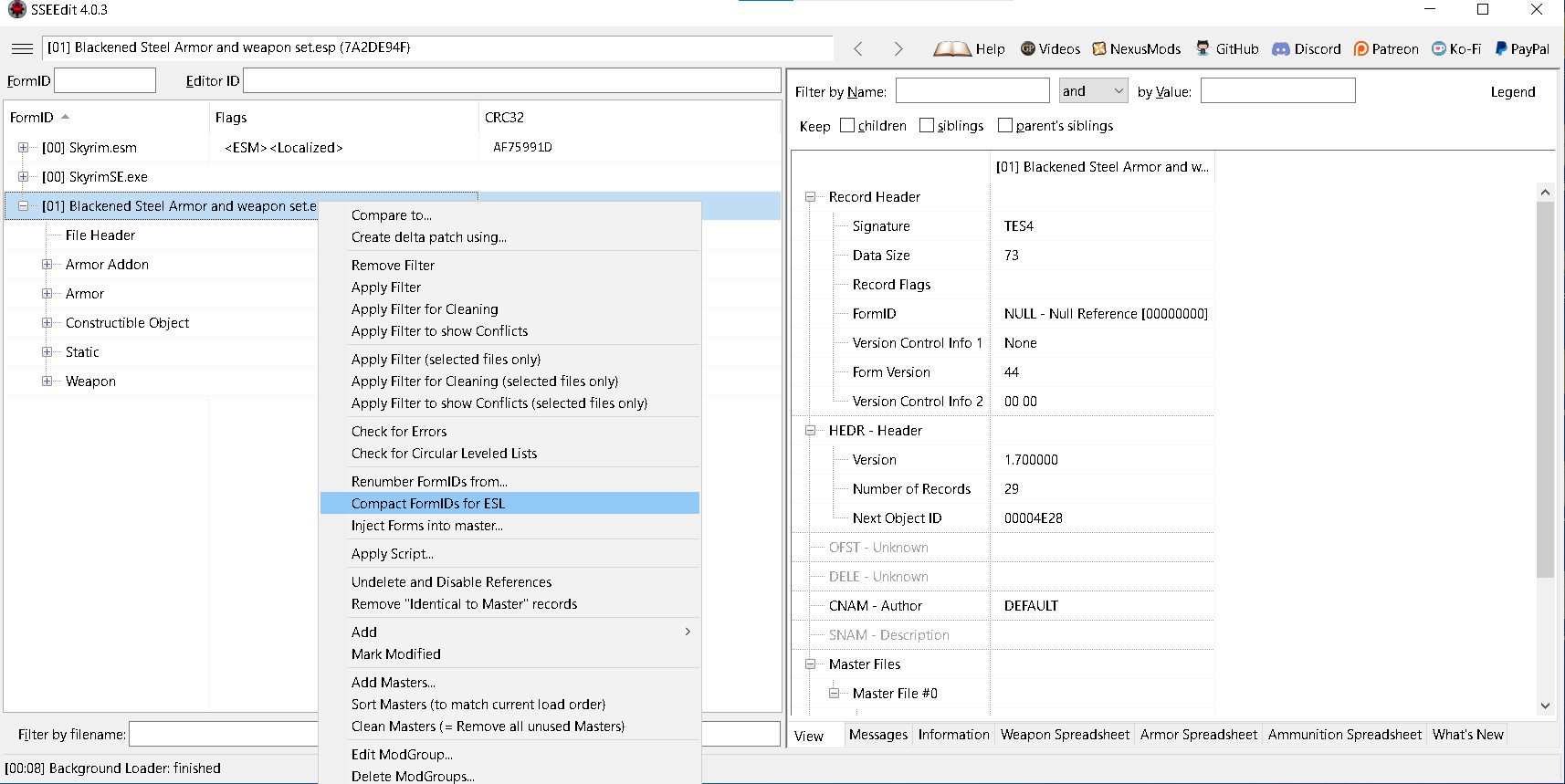 SSEEditでFormIDを圧縮してESPFEを作る : SkyrimアダルトMod日記