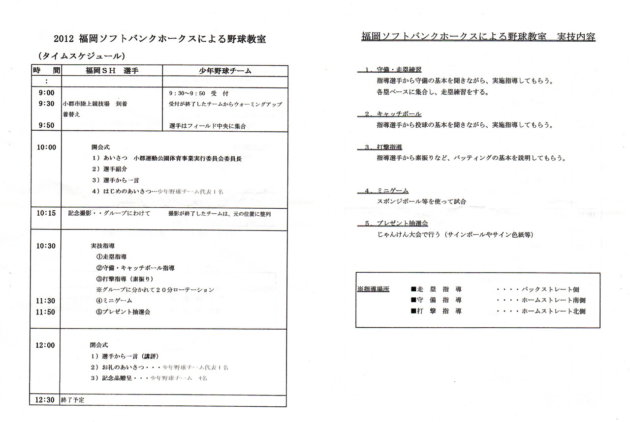 ソフトバンクホークス選手による野球教室 小郡市体育館 少年野球 味坂クラブ ソフトバンクホークス選手による野球教室 小郡市体育館 少年野球 味坂クラブ
