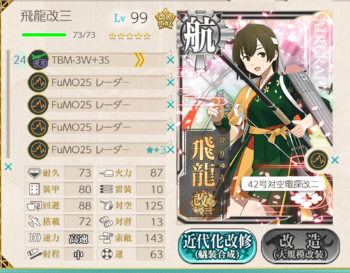【艦これ】うちの決戦支援艦隊の飛龍ってこんな装備だったんだけどこれでいいんだよね？