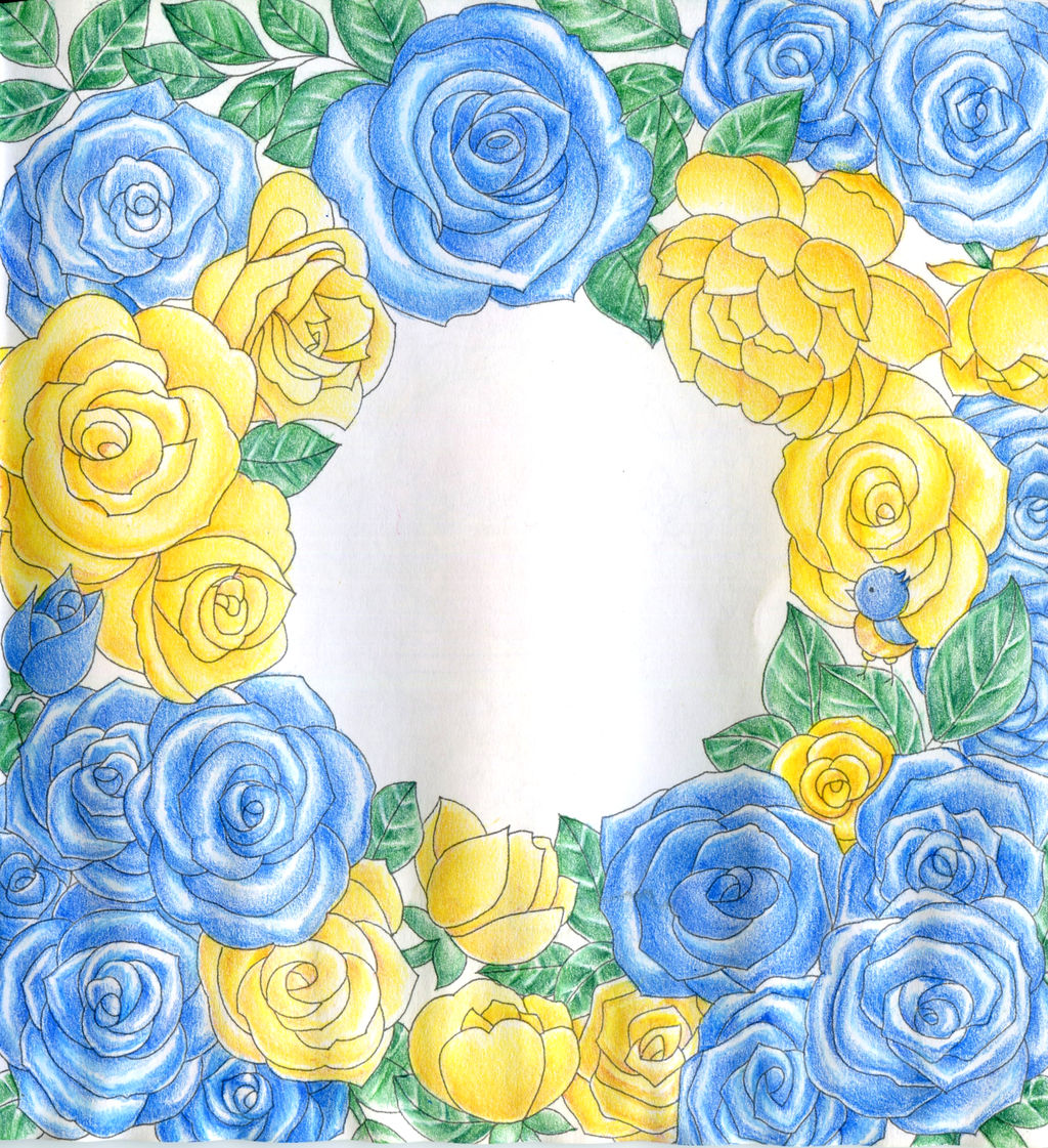 ダイソー《癒しの塗り絵 花の国》 その16 ロイヤルブルーの薔薇 : 暁のコロリアージュ日記