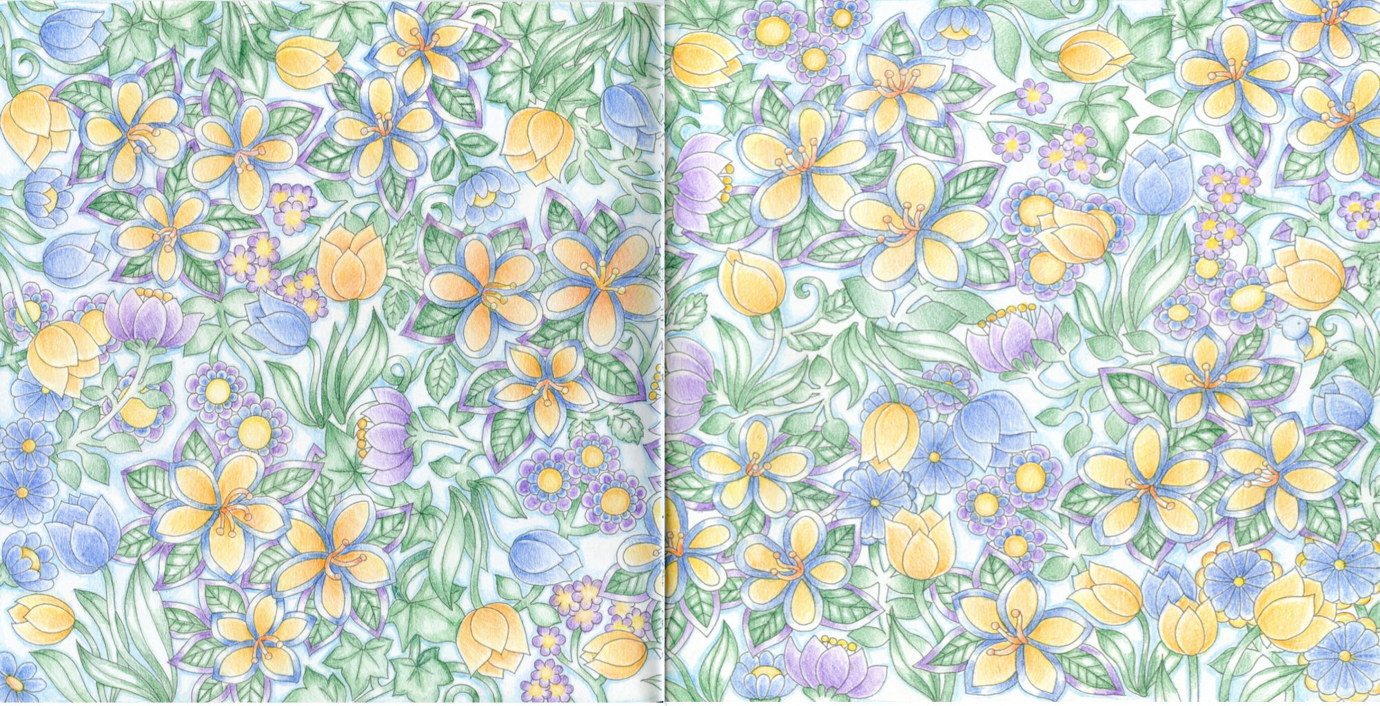 ダイソー《癒しの塗り絵 花の国》その2 色と色の関係性 : 暁のコロリアージュ日記