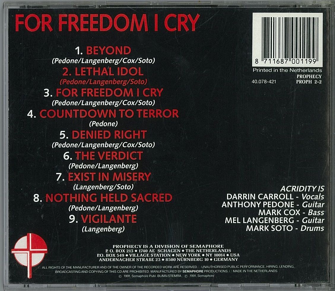 ACRIDTY/For Freedom I Cry : ＨＲ/ＨＭ 輸入オリジナル盤・廃盤 