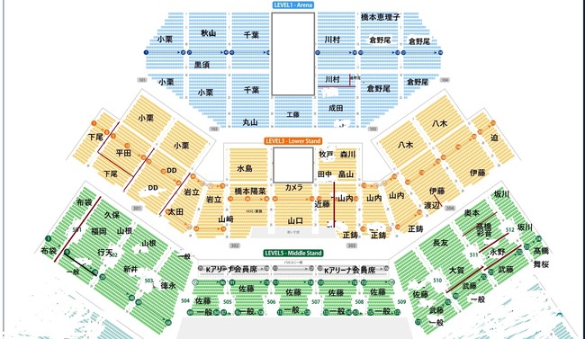 【画像】AKB48・Kアリーナコンサート 推し席配置図キタ━━(((ﾟ∀ﾟ)))━━━━━!! (あくまで目安です)【推しが好きishコンサート】