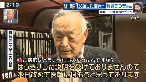 有賀さつきさんの死因は?