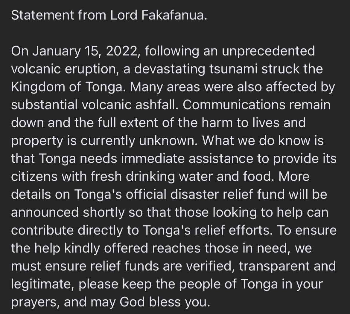 【速報】大噴火のあったトンガ王国、緊急声明！！！！！！！