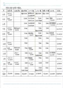 特別費年間予算表（記入例）