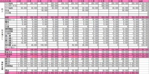 年間の家計簿(エクセル)年間収支表記入例