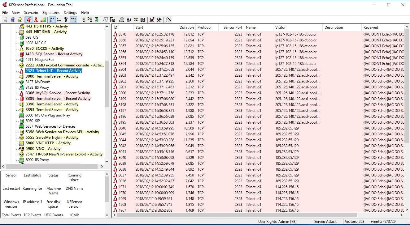 ハニーポット(KFSensor)をインタネットに半日ほど晒した結果 : pubinf