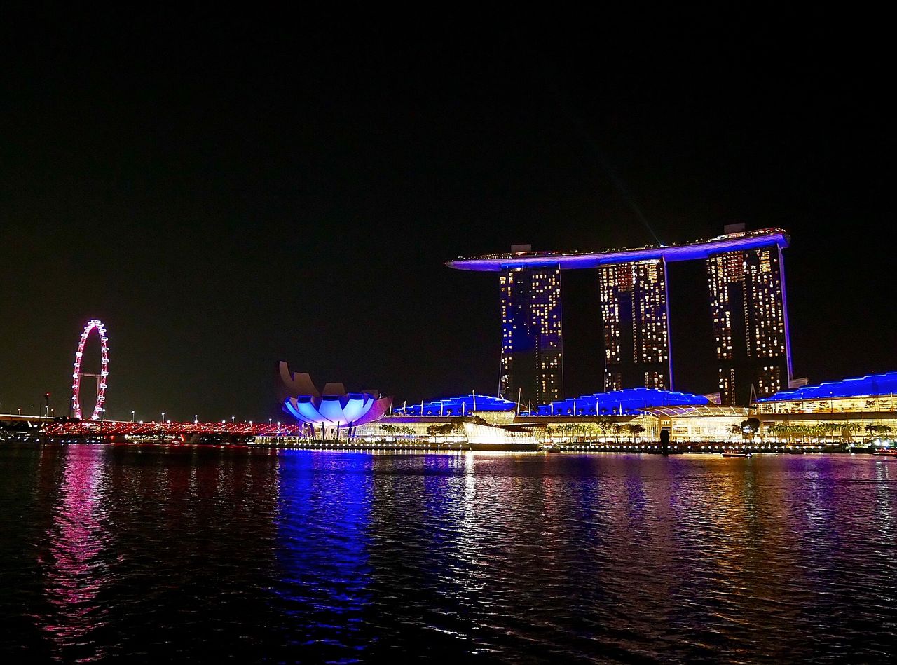 シンガポールで遊ぶ 1日目 シンガポールの夜景 マーライオンとともに ジャカルタ通信