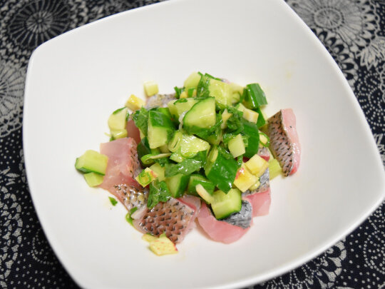 黒ムツの和風サルサヴェルデ 緑のソース という意味のイタリアンを和のお野菜で Super Slow Iegohan 毎日呑んでもダイエット ボディメイクおつまみ