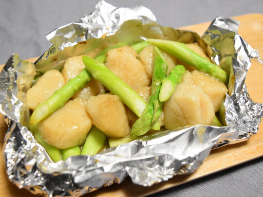 ホタテとアスパラのホイル焼き 簡単おうちbbq気分おつまみ Super Slow Iegohan 毎日呑んでもダイエット ボディメイクおつまみ