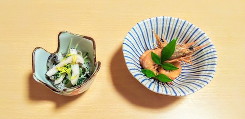 日生 上内 太刀魚とタコの酢の物 エビの煮物
