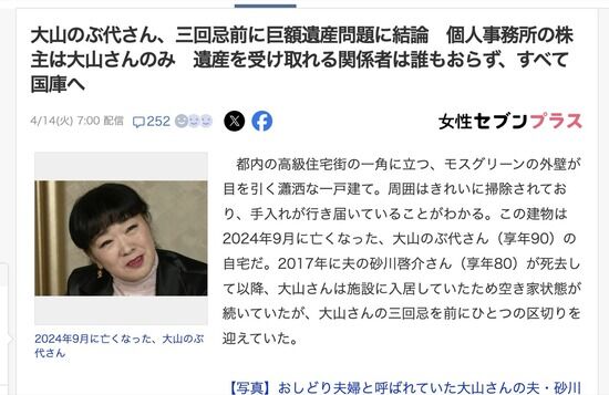 【ドラえもん】大山のぶ代さんの巨額遺産、全て国庫へ