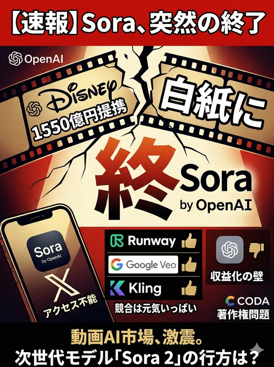 公開わずか半年で幕…動画生成AI「Sora」アプリ・APIがサービス終了。OpenAIの戦略転換の裏側