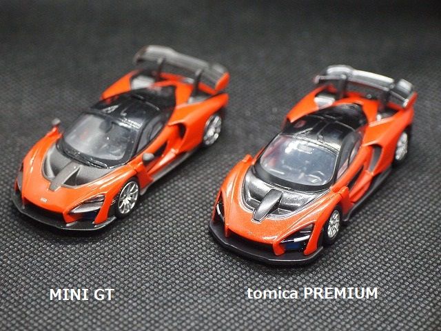 ミニカー マクラーレン セナ (オレンジ色) の比較（MINI GT vs