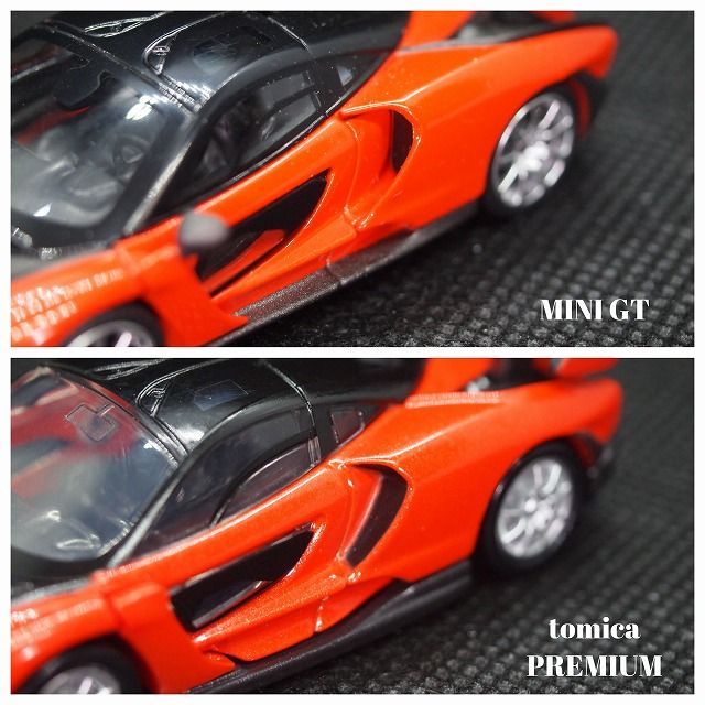 ミニカー マクラーレン セナ (オレンジ色) の比較（MINI GT vs MINI GT