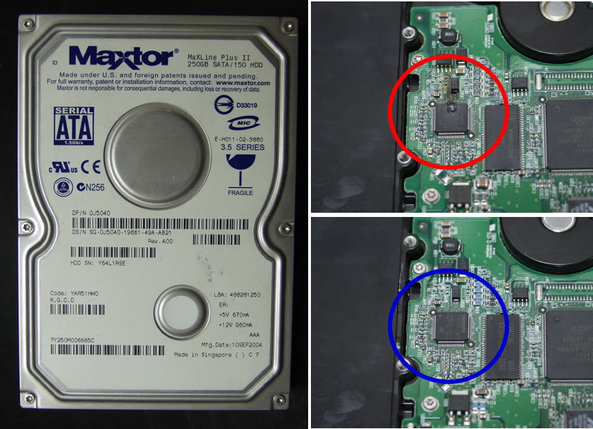 基板が焼けてしまったMaxtorハードディスク : 湘南のパソコン修理専門