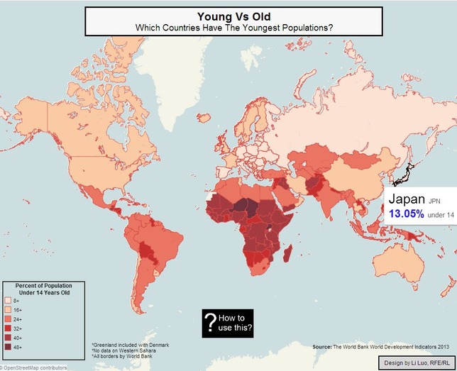 14歳以下の割合 世界地図