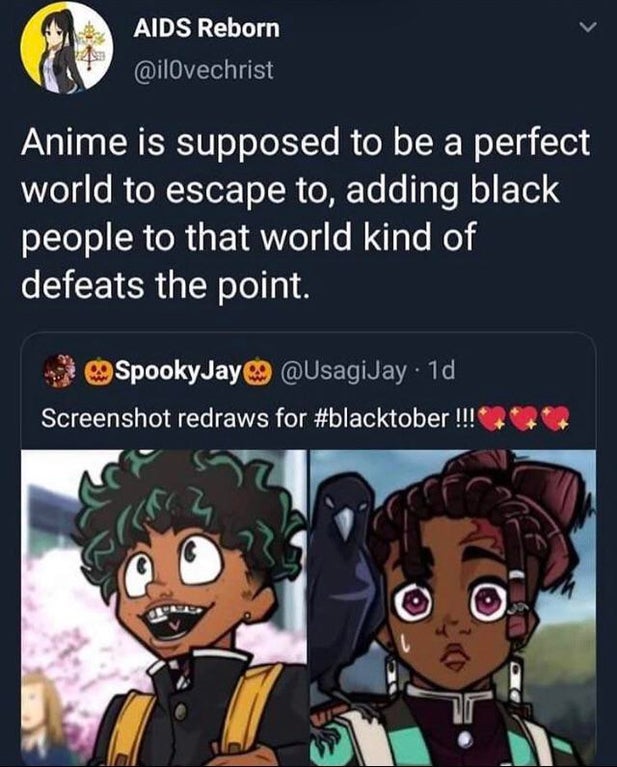外国人がアニメキャラを黒人として描く 世界観が台無しになるかどうかで大荒れ 海外の万国反応記 海外の反応