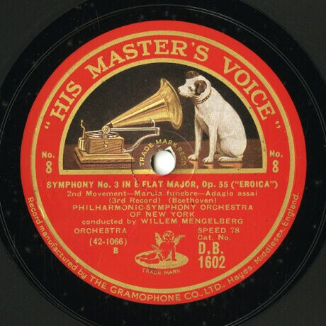 【SP盤】GB HMV D.B.1602 WILLEM MENGELBERG PHILHARMONIC-SYMPHONY ORCHESTRA OF NEW YORK Beethoven SYMPHONY No.3 IN E FLAT MAJOR, Op.55 (