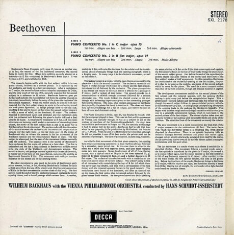 バックハウス&イッセルシュテット ベートーヴェン・ピアノ協奏曲1&2番 DECCA SXL2178