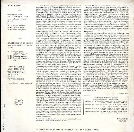 メニューイン モーツァルト・ヴァイオリン協奏曲 VSM FALP830