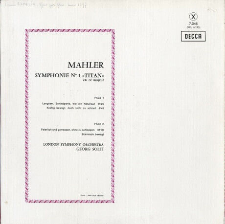 ショルティ マーラー・巨人 DECCA SXL6113