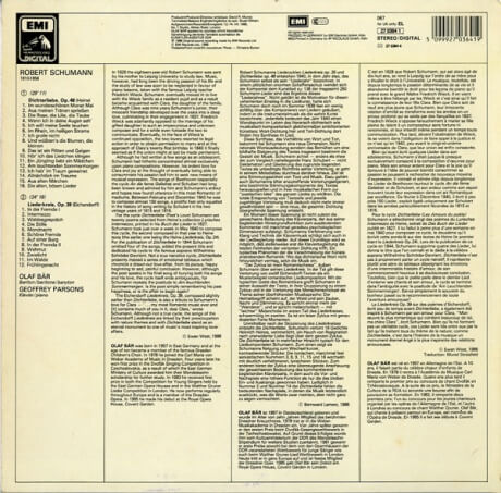 オラフ・ベーア シューマン・リーダークライス EMI EL27 0364