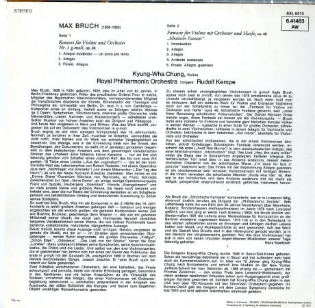 チョンキョンファ・ケンペ・ロイヤルフィル ブルッフ・ヴァイオリン協奏曲&スコティッシュ幻想曲 DECCA 6.41483