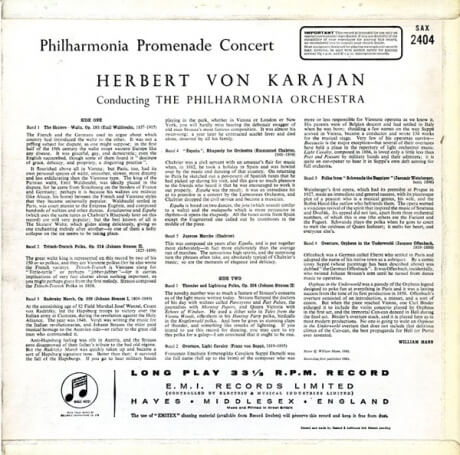 GB COLUMBIA SAX2404 カラヤン プロムナード・コンサート