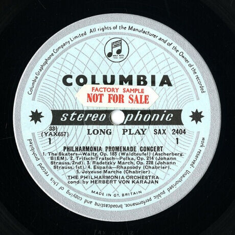 GB COLUMBIA SAX2404 カラヤン プロムナード・コンサート