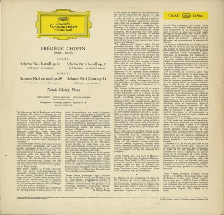 DE DGG SLPM136 451ヴァシャーリ ショパン・スケルツォ