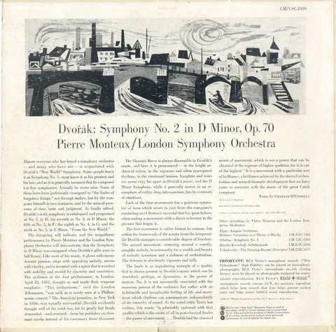 モントゥー ドヴォルザーク:交響曲7(2)番 US RCA LSC2489