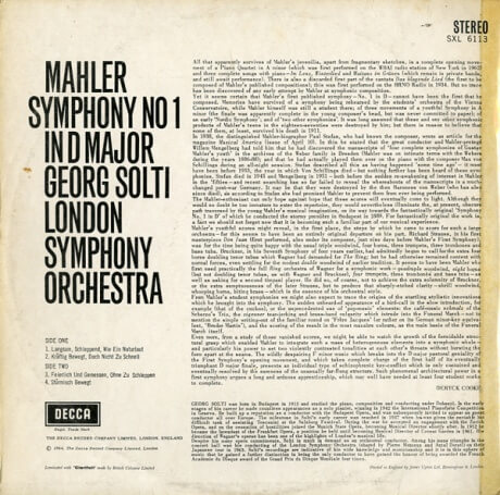 ショルティ&ロンドン マーラー・交響曲1番「巨人」 DECCA SXL6113